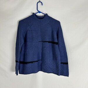 Habitat Mock Neck Cable Knit Sweater XS Blue Black Rolled Edges
